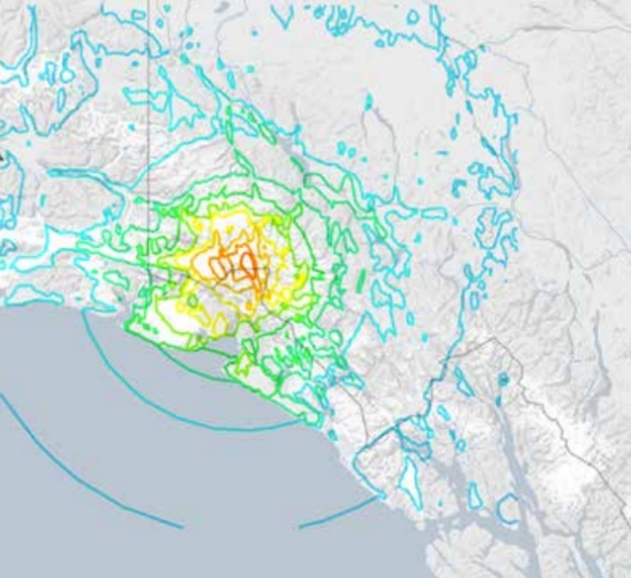 Skagway, SE Alaska rocks with 7.0 magnitude earthquake